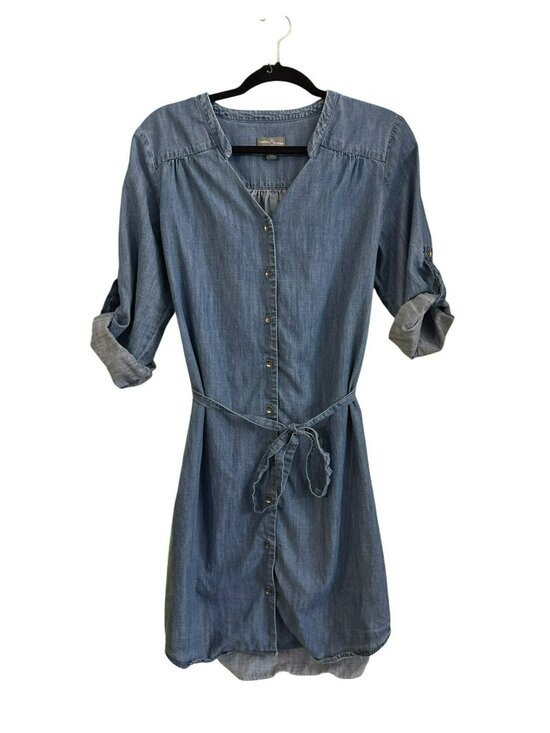 Market & Spruce Dresses & Skirts - Market & Spruce Blue Chambray Shirt Dress Medium Roll Tab Sleeve Button Up Denim